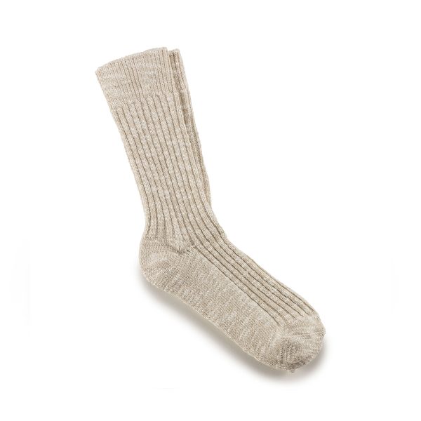 Cotton Slub Socks Beige White - Image 2