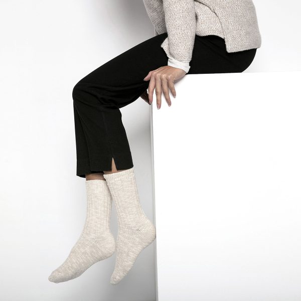 Cotton Slub Socks Beige White - Image 4